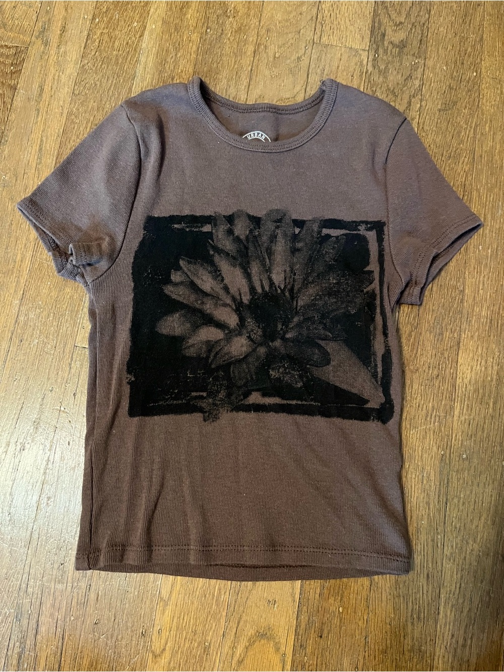 Urban Outfitters Brown Tee with Black Floral Print